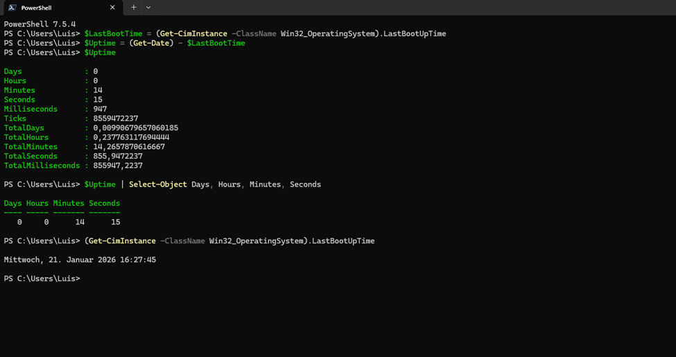 Überblick PowerShell Uptime