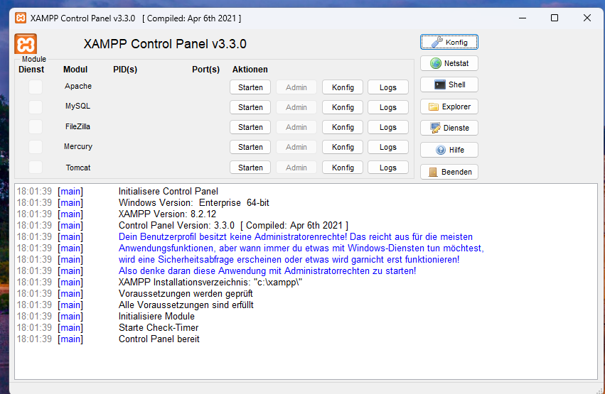 XAMPP Control Panel